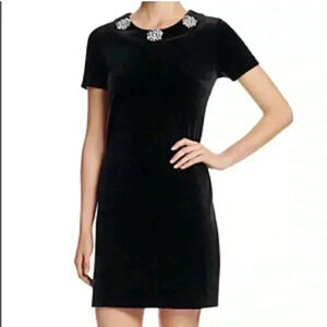 Michael Kors Women's Black Embellished Velvet Mod Shift Dress
